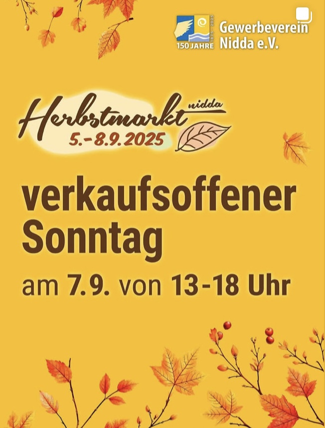 Verkaufsoffener Sonntag     am 07.September 2025               von 13 -18 Uhr.