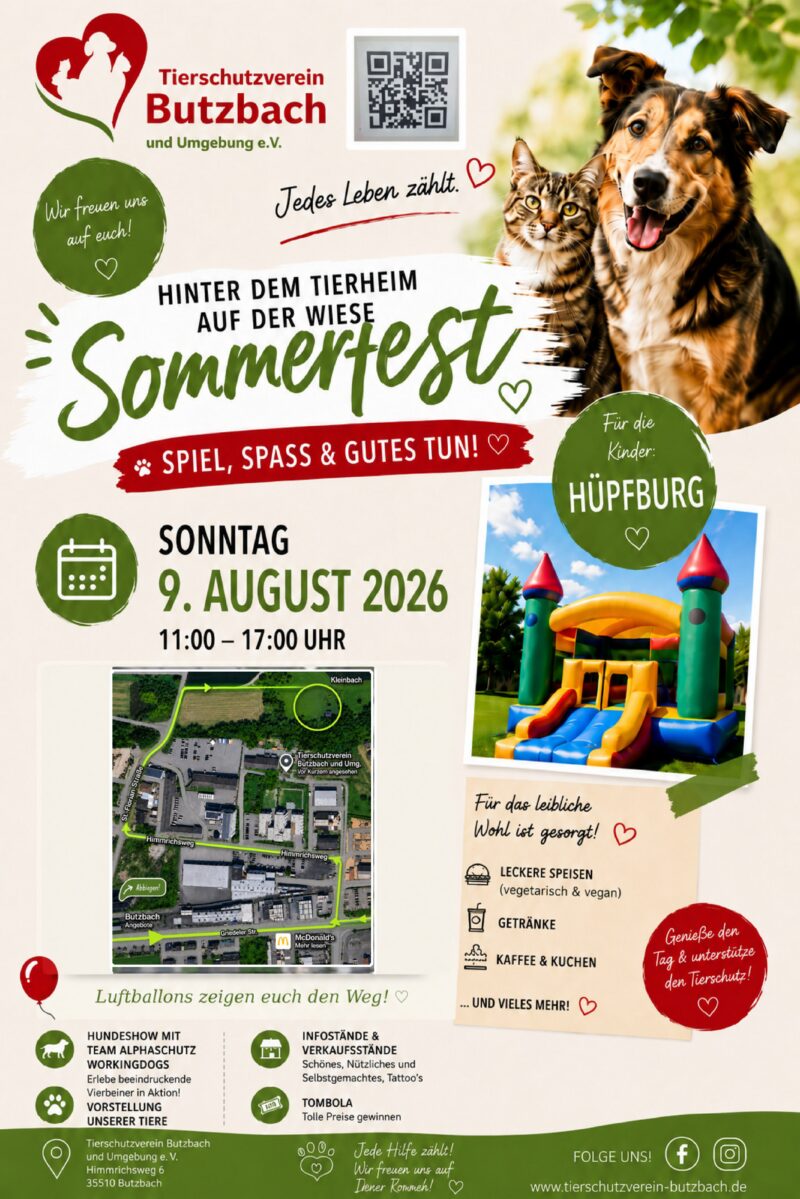 Sommerfest im Tierheim Butzbach am 09.08.2026!